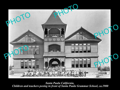 OLD LARGE HISTORIC PHOTO SANTA PAULA CALIFORNIA, THE GRAMMER SCHOOL c1900