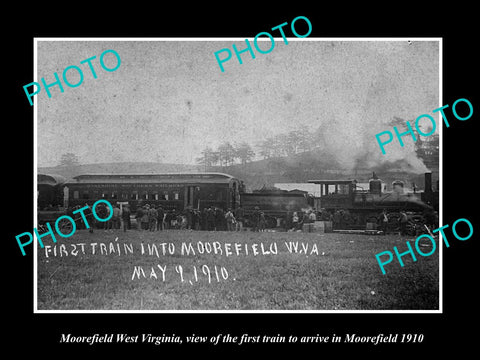 OLD LARGE HISTORIC PHOTO OF MOOREFIELD WEST VIRGINIA, 1st TRAIN IN ARRIVE 1910