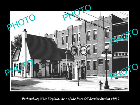 OLD LARGE HISTORIC PHOTO OF PARKERSBURG WEST VIRGINIA, PURE OIL GAS STATION 1930