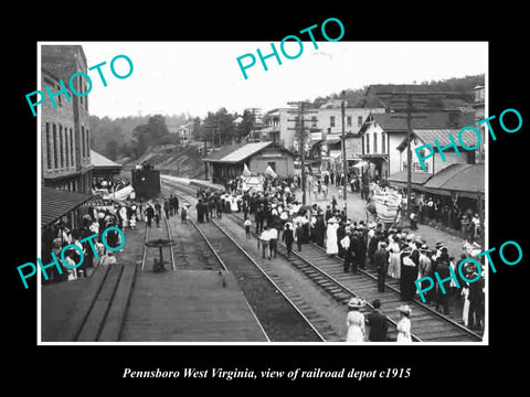 OLD LARGE HISTORIC PHOTO OF PENNSBORO WEST VIRGINIA, THE RAILROAD DEPOT c1915