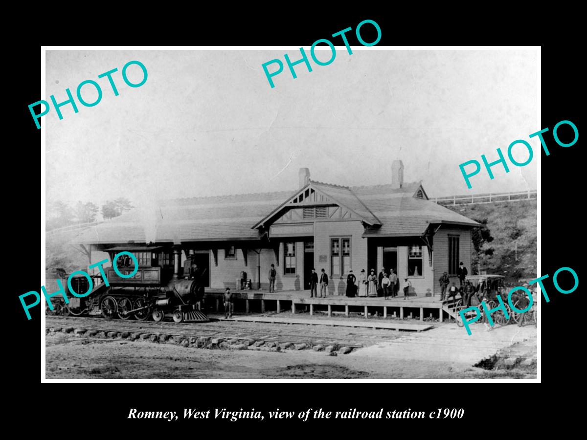 OLD LARGE HISTORIC PHOTO OF ROMNEY WEST VIRGINIA, THE RAILROAD STATION c1900