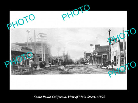 OLD LARGE HISTORIC PHOTO SANTA PAULA CALIFORNIA, VIEW OF THE MAIN STREET c1905