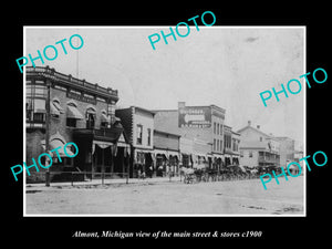 OLD LARGE HISTORIC PHOTO OF ALMONT MICHIGAN, THE MAIN STREET & STORES c1900