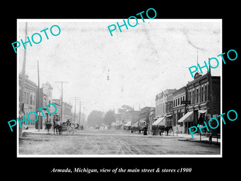 OLD LARGE HISTORIC PHOTO OF ARMADA MICHIGAN, THE MAIN STREET & STORES c1900