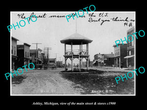 OLD LARGE HISTORIC PHOTO OF ASHLEY MICHIGAN, THE MAIN STREET & STORES c1900 1