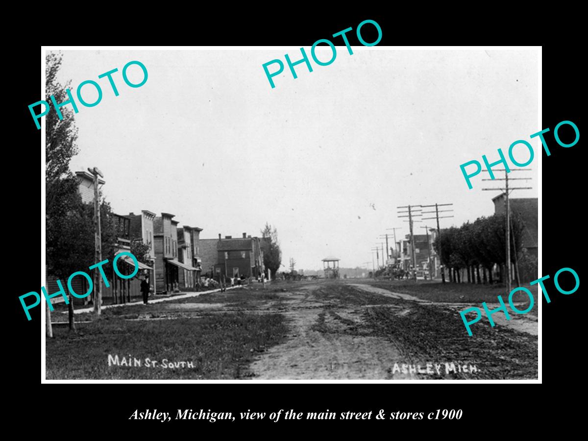 OLD LARGE HISTORIC PHOTO OF ASHLEY MICHIGAN, THE MAIN STREET & STORES c1900 2