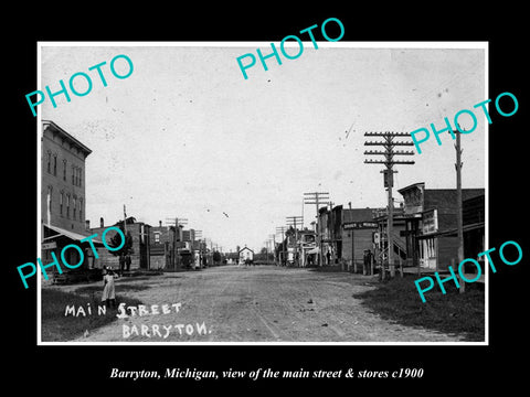 OLD LARGE HISTORIC PHOTO OF BARRYTON MICHIGAN, THE MAIN STREET & STORES c1900