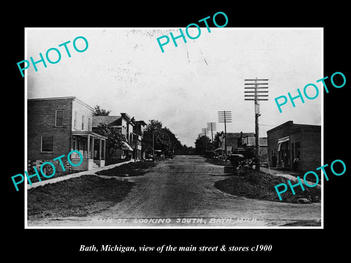 OLD LARGE HISTORIC PHOTO OF BATH MICHIGAN, THE MAIN STREET & STORES c1900