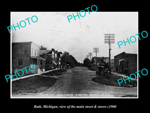 OLD LARGE HISTORIC PHOTO OF BATH MICHIGAN, THE MAIN STREET & STORES c1900