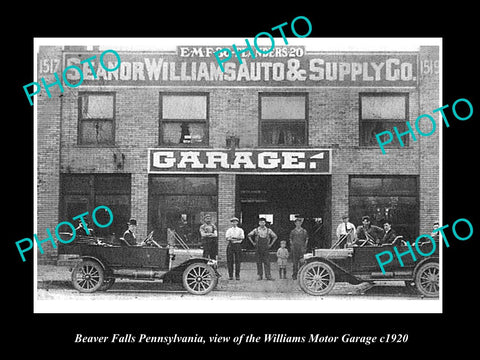 OLD LARGE HISTORIC PHOTO OF BEAVER FALLS PENNSYLVANIA, WILLIAMS MOTOR Co c1920