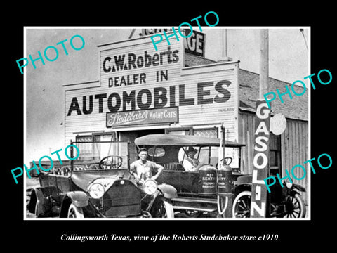 OLD LARGE HISTORIC PHOTO OF COLLINGSWORTH TEXAS, THE STUDEBAKER DEALERSHIP c1910