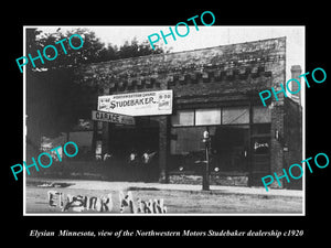 OLD LARGE HISTORIC PHOTO OF ELYSIAN MINNESOTA, THE STUDEBAKER MOTOR GARAGE c1920