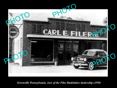 OLD LARGE HISTORIC PHOTO OF GREENVILLE PENNSYLVANIA STUDEBAKER DEALERSHIP c1950