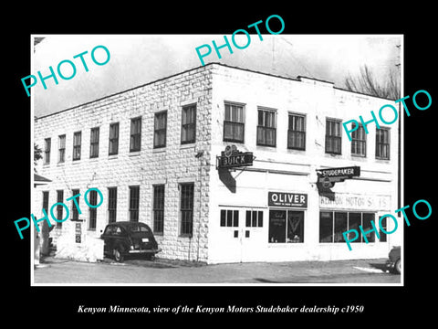 OLD LARGE HISTORIC PHOTO OF KENYON MINNESOTA, THE STUDEBAKER DEALERSHIP c1950