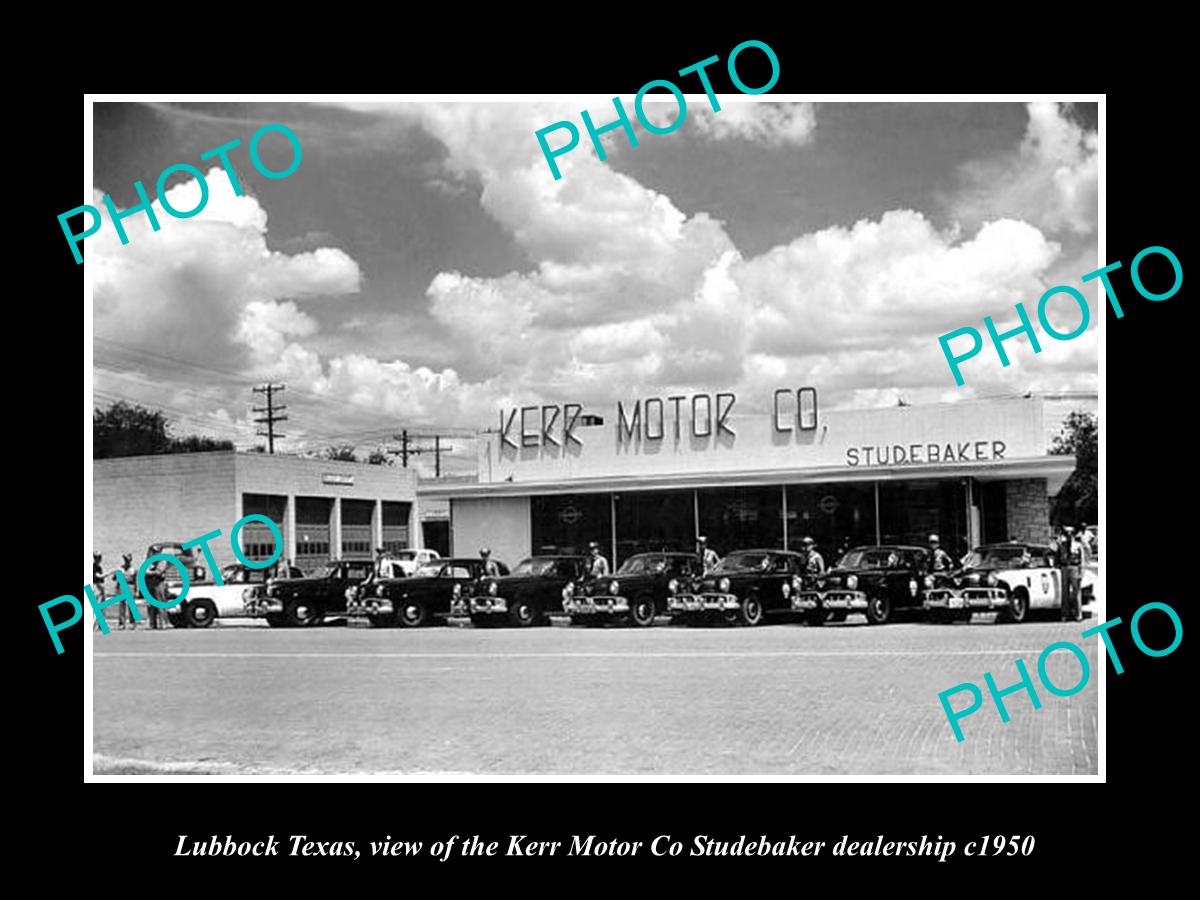 OLD LARGE HISTORIC PHOTO OF LUBBOCK TEXAS, THE KERR STUDEBAKER DEALERSHIP c1950