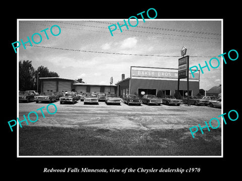 OLD LARGE HISTORIC PHOTO OF REDWOOD FALLS MINNESOTA CHRYSLER DEALERSHIP c1970