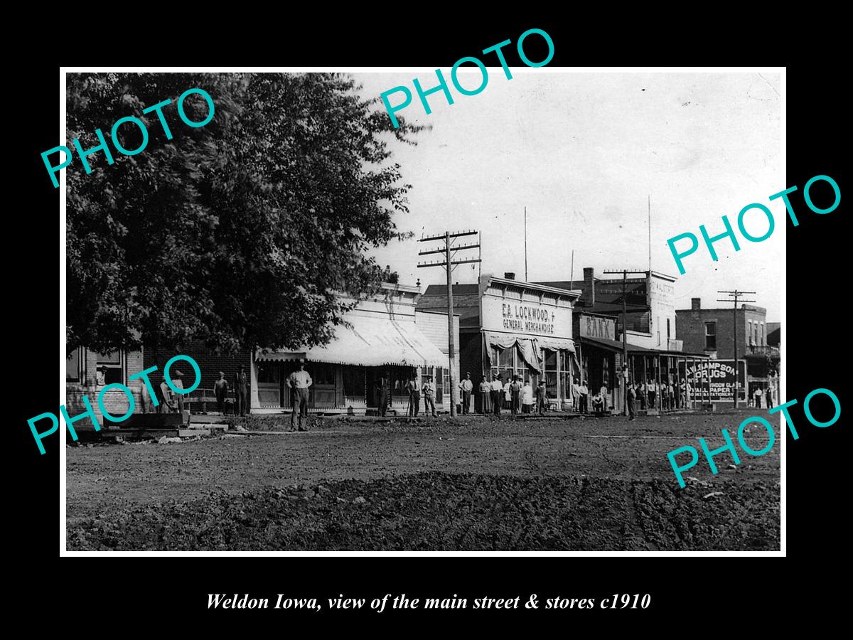 OLD LARGE HISTORIC PHOTO OF WELDON IOWA, THE MAIN STREET & STORES c1910