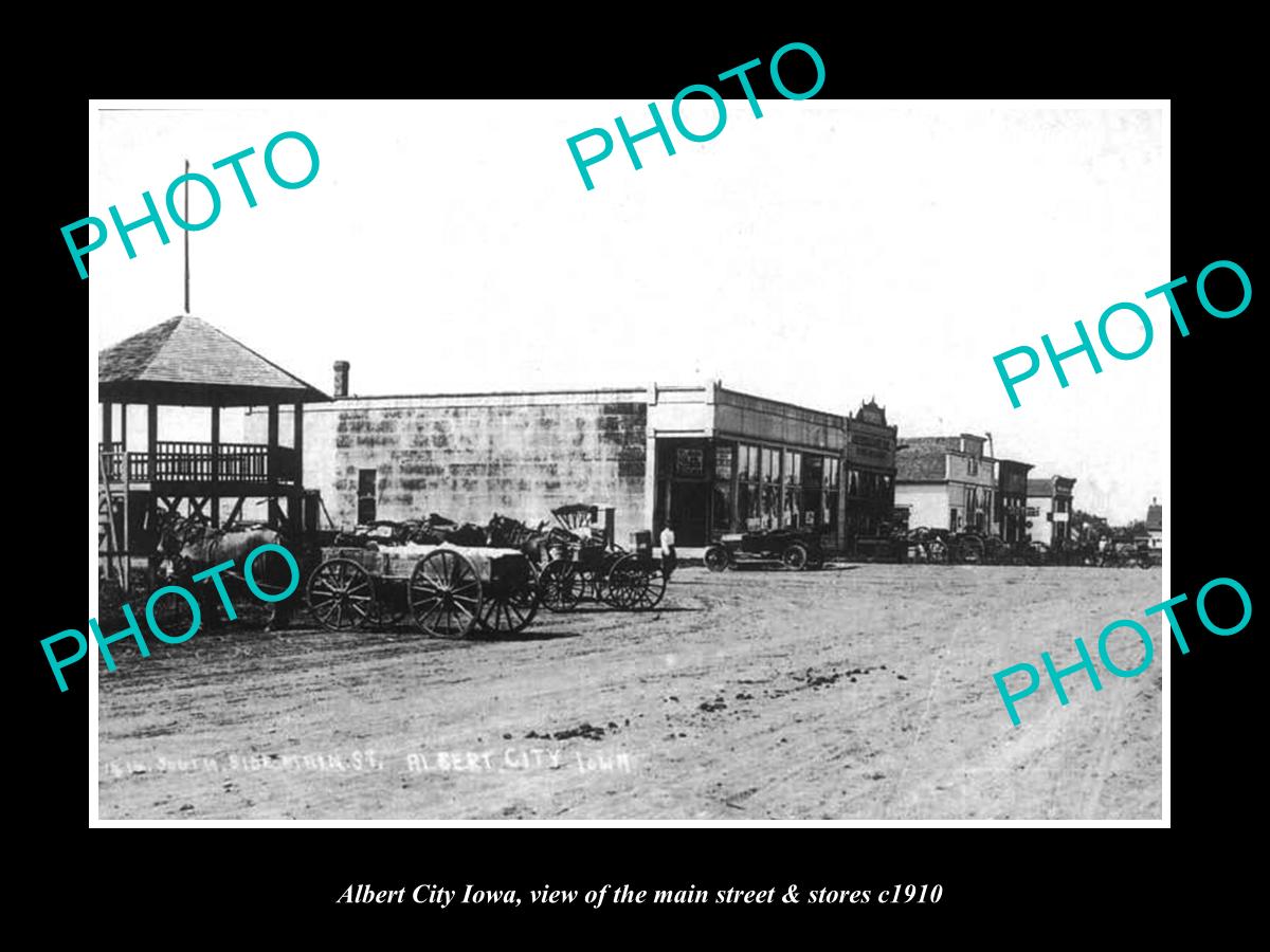 OLD LARGE HISTORIC PHOTO OF ALBERT CITY IOWA, THE MAIN STREET & STORES c1910