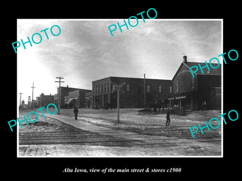 OLD LARGE HISTORIC PHOTO OF ALTA IOWA, VIEW OF THE MAIN STREET & STORES c1900