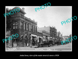 OLD LARGE HISTORIC PHOTO OF ANITA IOWA, VIEW OF THE MAIN STREET & STORES c1920