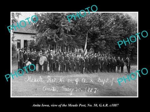 OLD LARGE HISTORIC PHOTO OF ANITA IOWA, THE GRAND ARMY OF THE REPUBLIC c1887