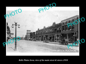 OLD LARGE HISTORIC PHOTO OF BELLE PLAINE IOWA, THE MAIN STREET & STORES c1910