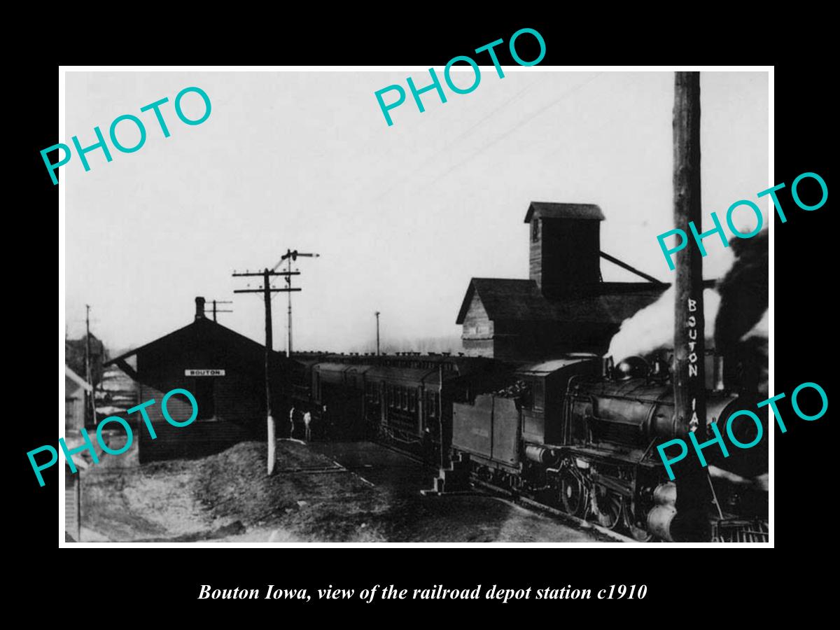 OLD LARGE HISTORIC PHOTO OF BOUTON IOWA, THE RAILROAD DEPOT STATION c1910