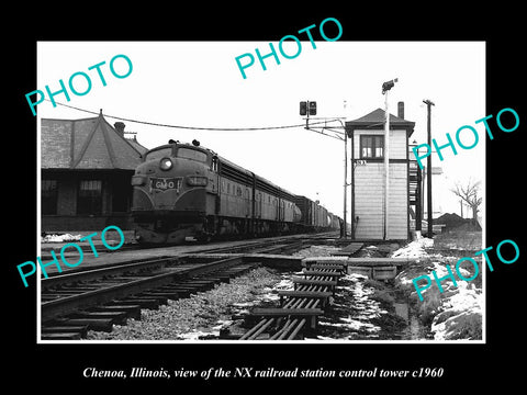 OLD LARGE HISTORIC PHOTO OF CHENOA ILLINOIS, THE NX RAILROAD STATION TOWER c1960