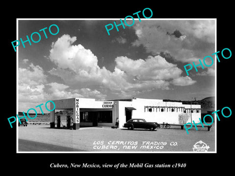 OLD LARGE HISTORIC PHOTO OF CUBERO NEW MEXICO, THE MOBIL OIL GAS STATION c1940