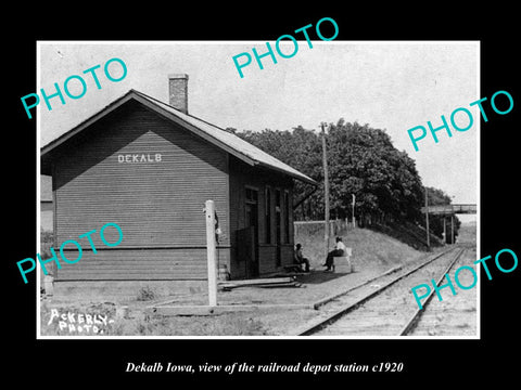 OLD LARGE HISTORIC PHOTO OF DEKALB IOWA, THE RAILROAD DEPOT STATION c1920