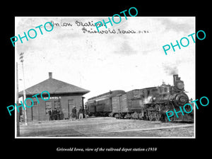 OLD LARGE HISTORIC PHOTO OF GRISWOLD IOWA, THE RAILROAD DEPOT STATION c1910