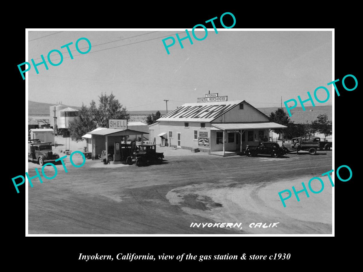 OLD LARGE HISTORIC PHOTO OF INYOKERN CALIFORNIA, THE GAS STATION & STORE c1930