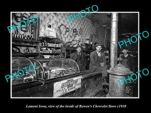 OLD LARGE HISTORIC PHOTO OF LAMONI IOWA, VIEW OF THE CHEVROLET STORE c1910