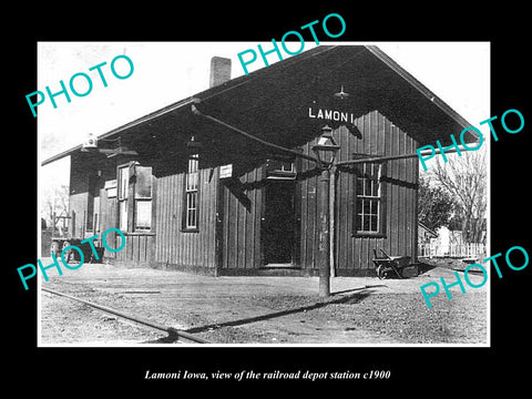 OLD LARGE HISTORIC PHOTO OF LAMONI IOWA, THE RAILROAD DEPOT STATION c1900