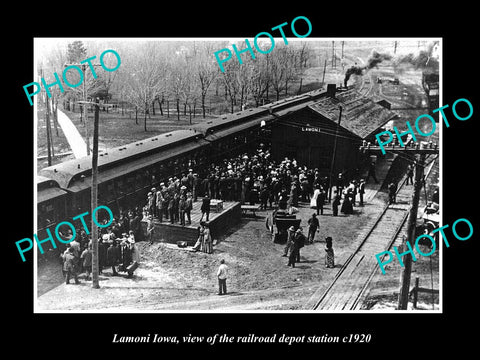 OLD LARGE HISTORIC PHOTO OF LAMONI IOWA, THE RAILROAD DEPOT STATION c1920