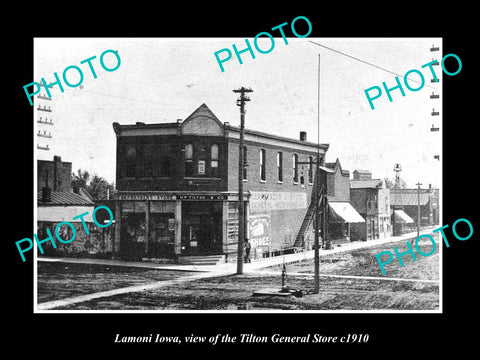 OLD LARGE HISTORIC PHOTO OF LAMONI IOWA, THE TILTON GENERAL STORE c1910