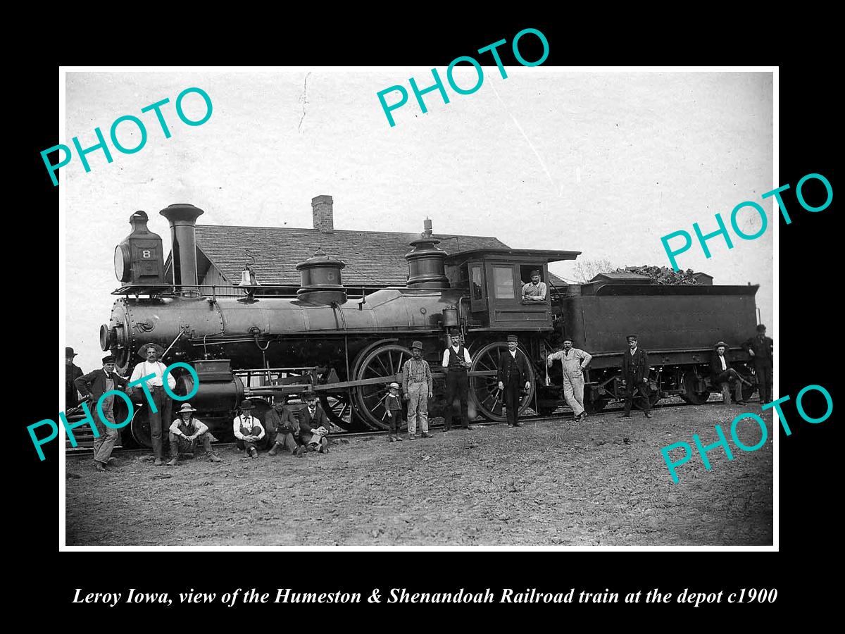 OLD LARGE HISTORIC PHOTO OF LEROY IOWA, THE RAILROAD DEPOT STATION c1900