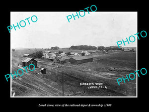 OLD LARGE HISTORIC PHOTO OF LORAH IOWA, VIEW OF THE TOWN & RAILROAD c1900