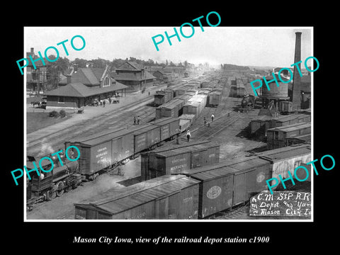 OLD LARGE HISTORIC PHOTO OF MASON CITY IOWA, THE RAILROAD DEPOT STATION c1900