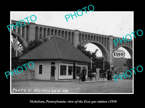 OLD LARGE HISTORIC PHOTO OF NICHOLSON PENNSYLVANIA, THE ESSO GAS STATION c1930