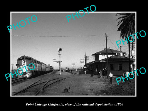 OLD LARGE HISTORIC PHOTO OF POINT CHICAGO CALIFORNIA, THE RAILROAD DEPOT c1960