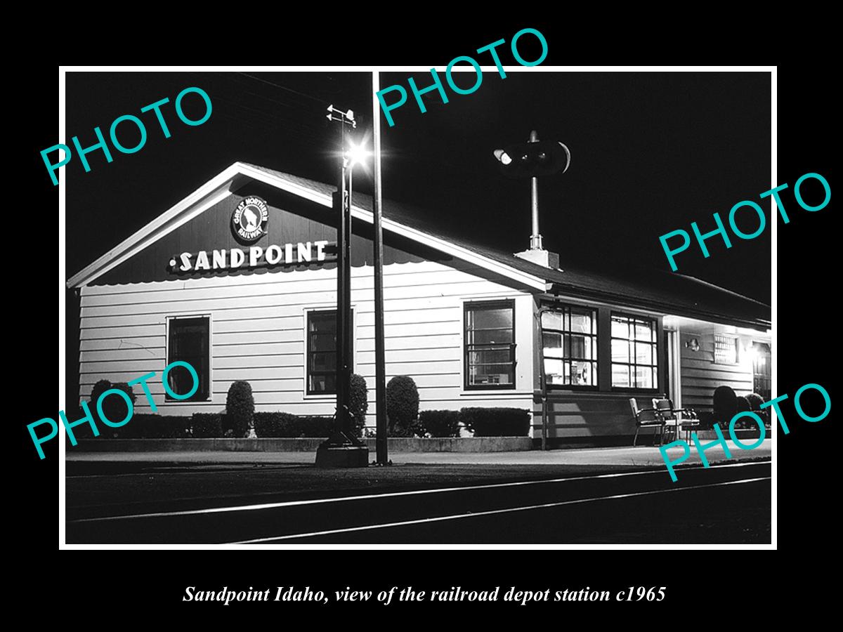 OLD LARGE HISTORIC PHOTO OF SANDPOINT IDAHO, THE RAILROAD DEPOT STATION c1965