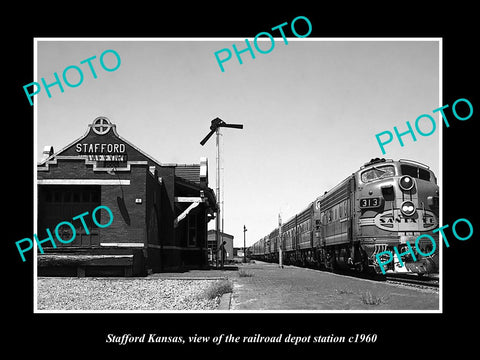 OLD LARGE HISTORIC PHOTO OF STAFFORD KANSAS, THE RAILROAD DEPOT STATION c1960