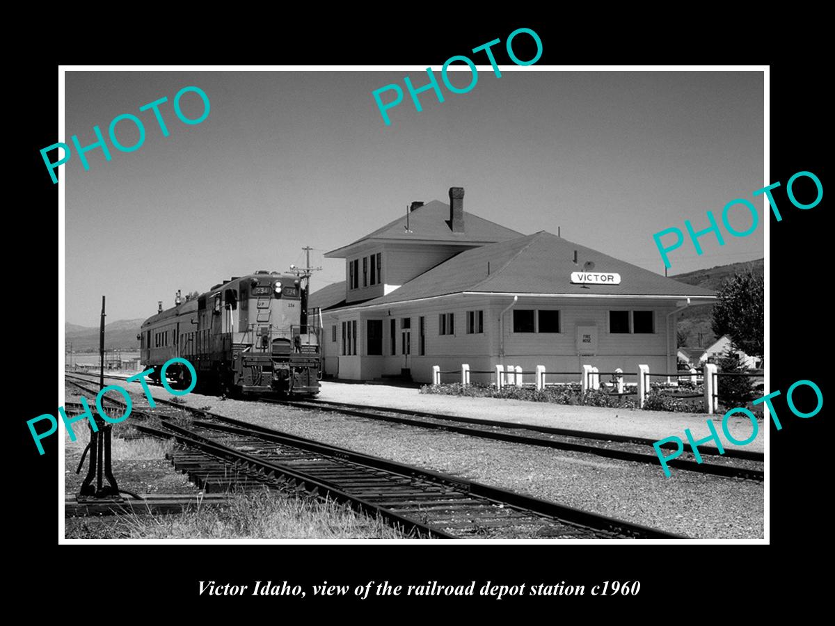 OLD LARGE HISTORIC PHOTO OF VICTOR IDAHO, THE RAILROAD DEPOT STATION c1960