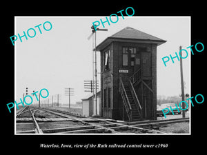 OLD LARGE HISTORIC PHOTO OF WATERLOO IOWA, THE RAILROAD DEPO CONTROL TOWER c1960