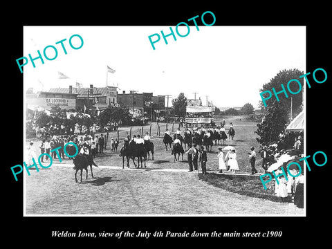 OLD LARGE HISTORIC PHOTO OF WELDON IOWA, THE MAIN St JULY 4th PARADE c1900