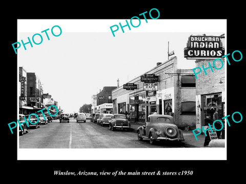 OLD LARGE HISTORIC PHOTO OF WINSLOW ARIZONA, THE MAIN STREET & STORES c1950