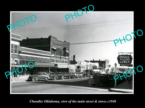 OLD LARGE HISTORIC PHOTO OF CHANDLER OKLAHOMA, THE MAIN STREET & STORES c1940