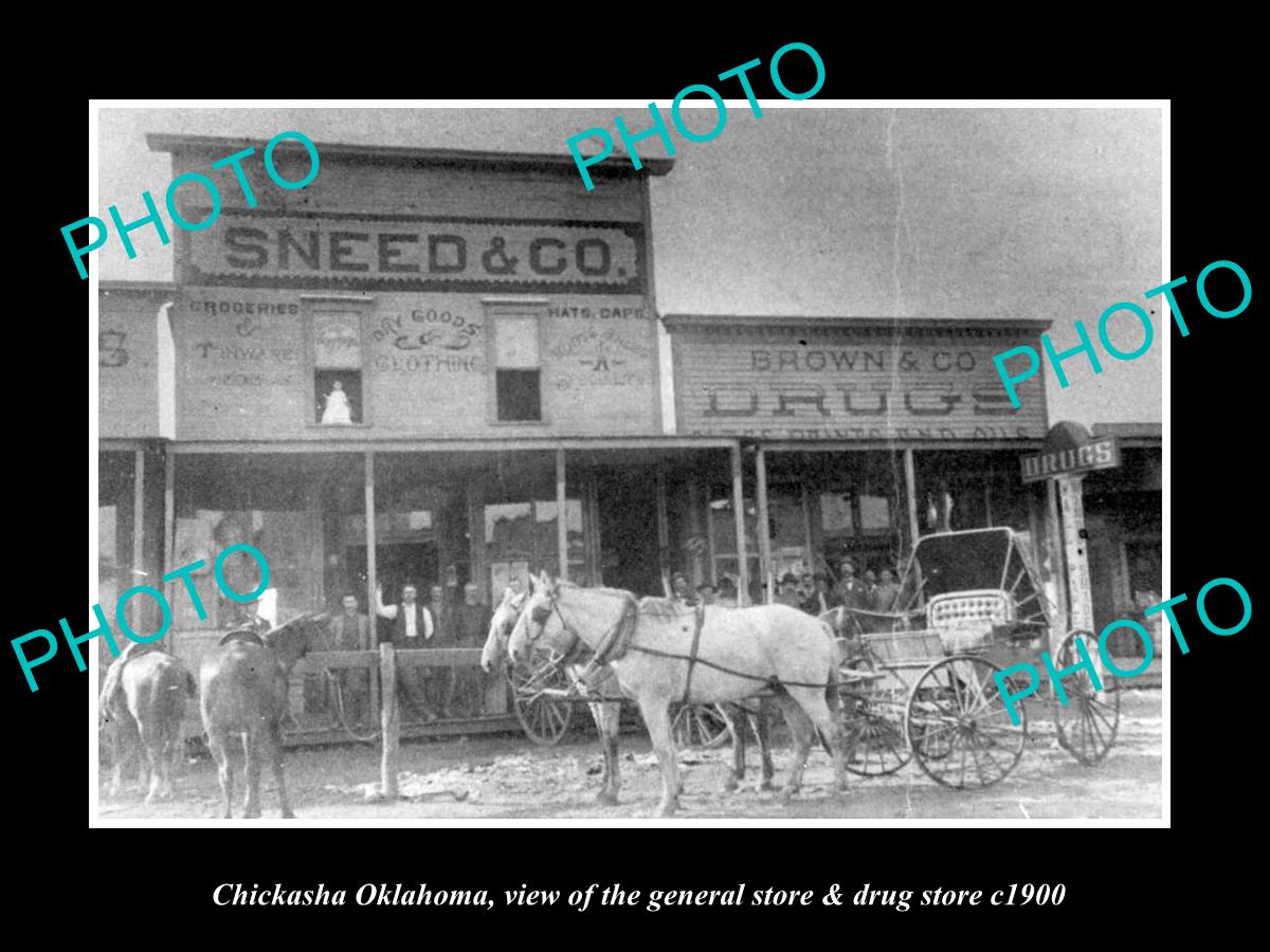 OLD LARGE HISTORIC PHOTO OF CHICKASHA OKLAHOMA, THE DRUG & GENERAL STORE c1900