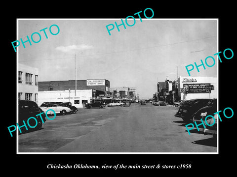 OLD LARGE HISTORIC PHOTO OF CHICKASHA OKLAHOMA, THE MAIN STREET & STORES c1950